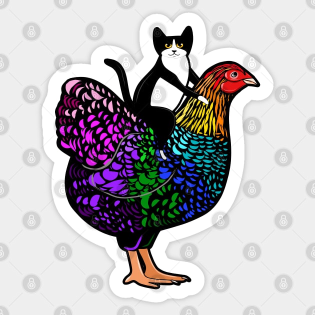 Rainbow Chicken Ride Sticker by KilkennyCat Art